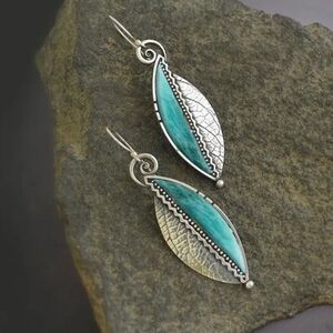 Last One! NEW! Faux Turquoise  Leaf Earrings